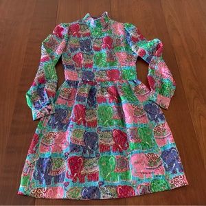 NWT Jules Reid Ruffle Neck 100% Silk Spring Elephant Dress Size 2 Stunning